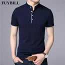 FuyBill Mandarin Collar Short Sleeve Cotton T-Shirt - Slim Fit - Star Boutik LLC