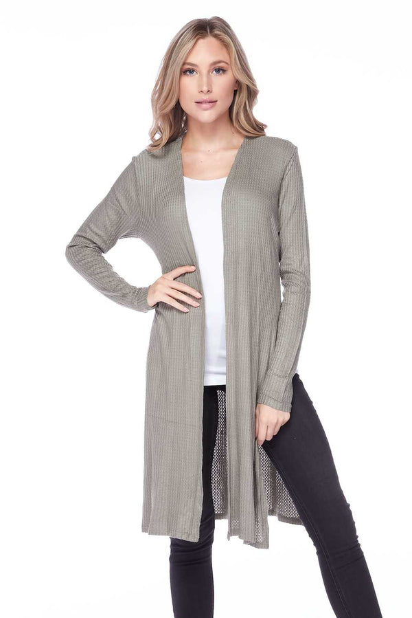 Open Front Side Vent Waffle Knit Duster Cardigan - Star Boutik LLC