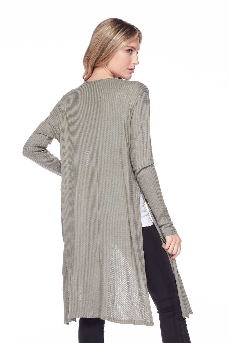 Open Front Side Vent Waffle Knit Duster Cardigan - Star Boutik LLC