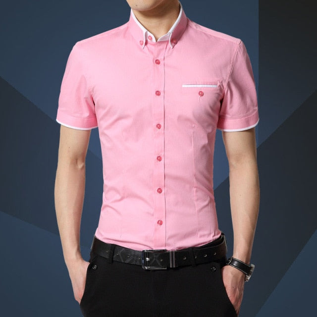Men's Business Casual Short Sleeve Tuxedo Shirt - Star Boutik LLC