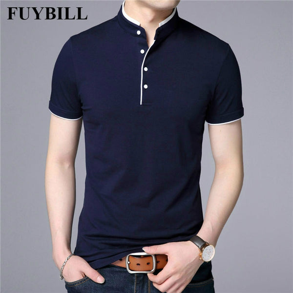 FuyBill Mandarin Collar Short Sleeve Cotton T-Shirt - Slim Fit - Star Boutik LLC