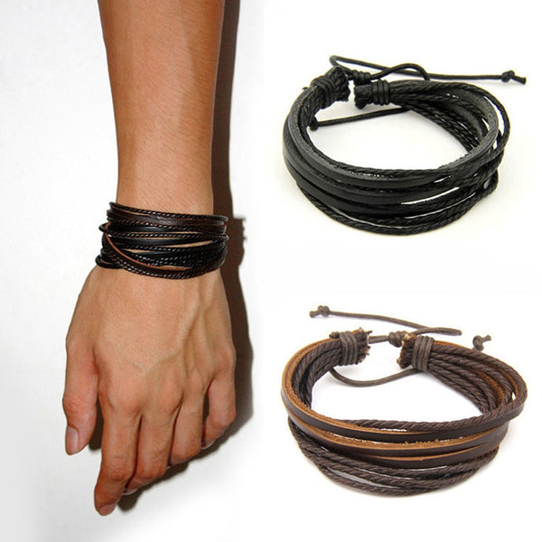 Woven Leather Charm Bracelet With Braided Rope - Star Boutik LLC
